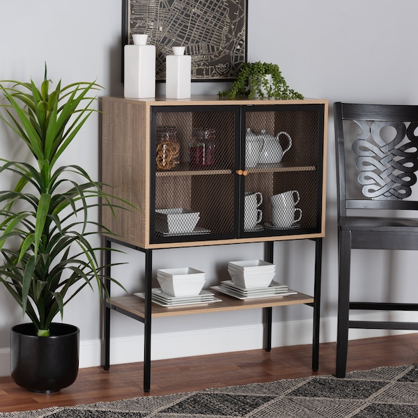 Baxton Studio Asher Modern Industrial Natural Brown Finished Wood and Black Metal 2Door Sideboard 223-12485-ZORO - main